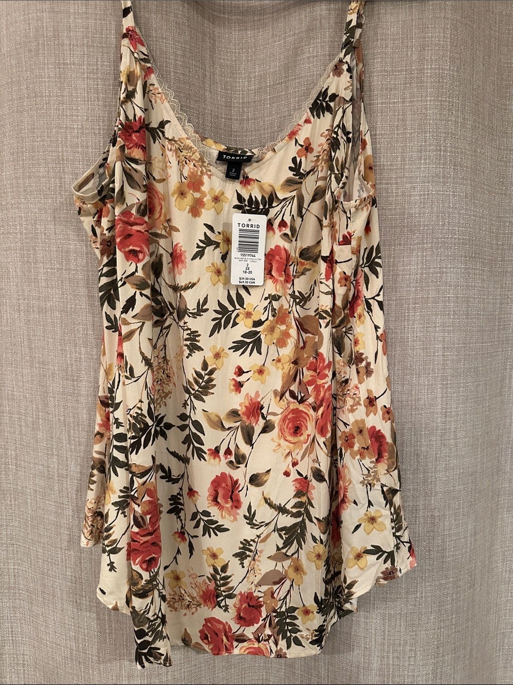 torrid Cream Floral Spaghetti-Strap Camisole with Red & Yellow Roses